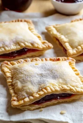 Homemade pop tarts made with pie crust, filled with fruit jam and icing.
