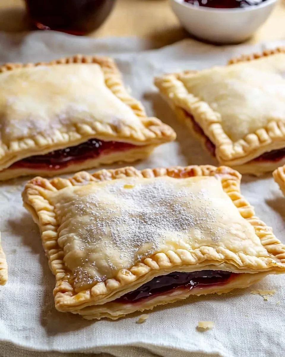 Homemade pop tarts made with pie crust, filled with fruit jam and icing.