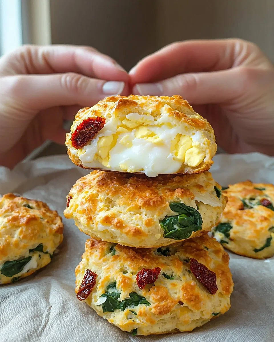 Easy sun dried tomato biscuits with spinach and egg, perfect for brunch