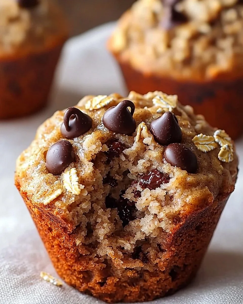 Oatmeal chocolate chip breakfast muffins on a plate