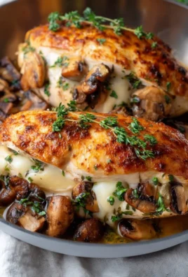Mouthwatering mushroom stuffed chicken breast served on a plate.