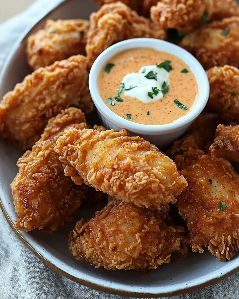 Fried Chicken Tender Bites with Buffalo Ranch Dipping Sauce