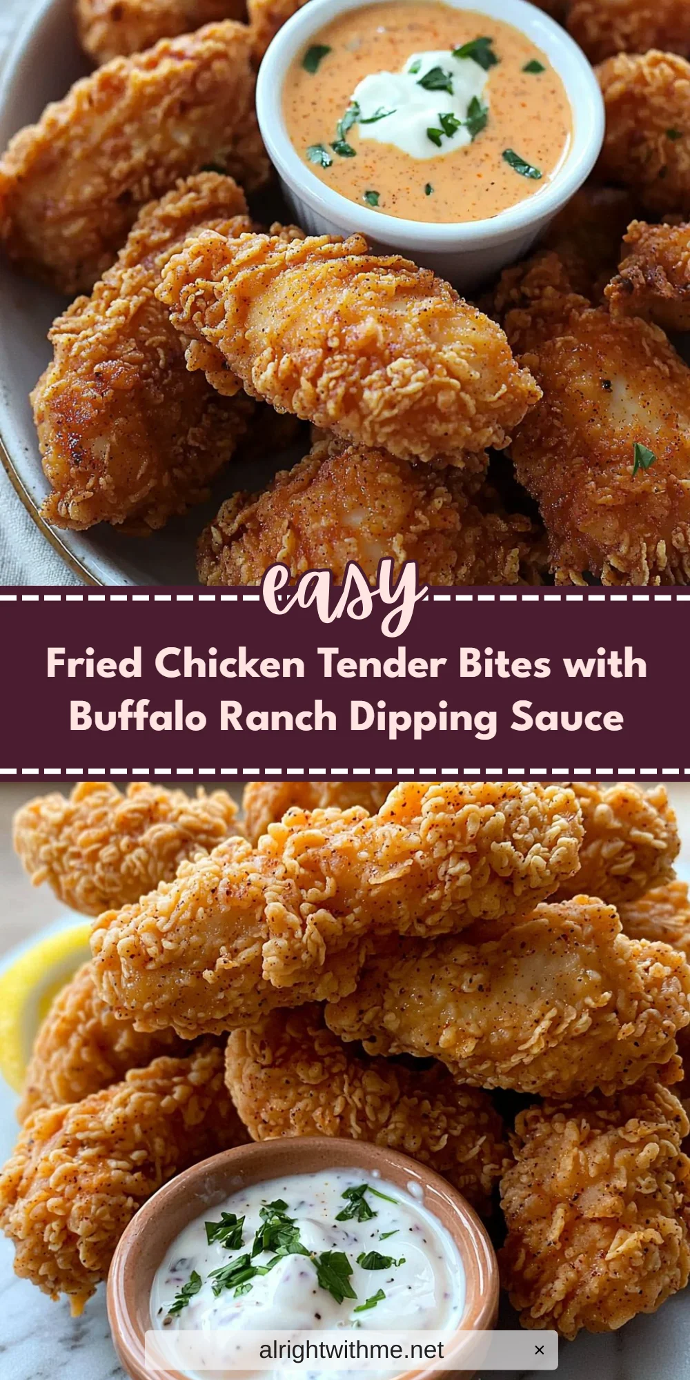 Fried Chicken Tender Bites with Buffalo Ranch Dipping Sauce