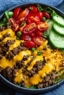 High-protein cheeseburger bowls with ground beef and burger sauce