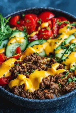 High-protein cheeseburger bowls recipe with ground beef and burger sauce