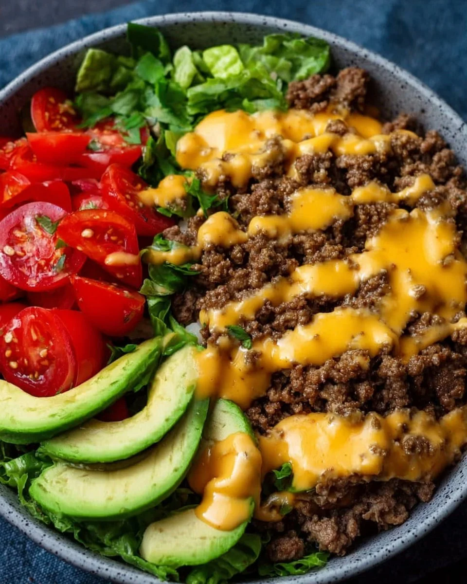 High-Protein Cheeseburger Bowls Recipe – Low-Carb Meal Prep with Ground Beef & Burger Sauce