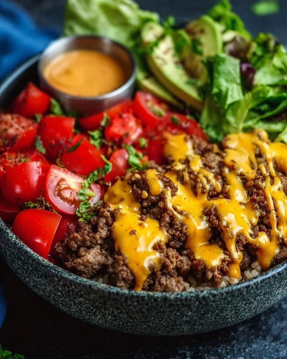 High-Protein Cheeseburger Bowls Recipe – Low-Carb Meal Prep with Ground Beef & Burger Sauce