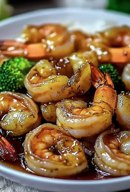 Plate of high-protein honey garlic shrimp garnished with green onions.