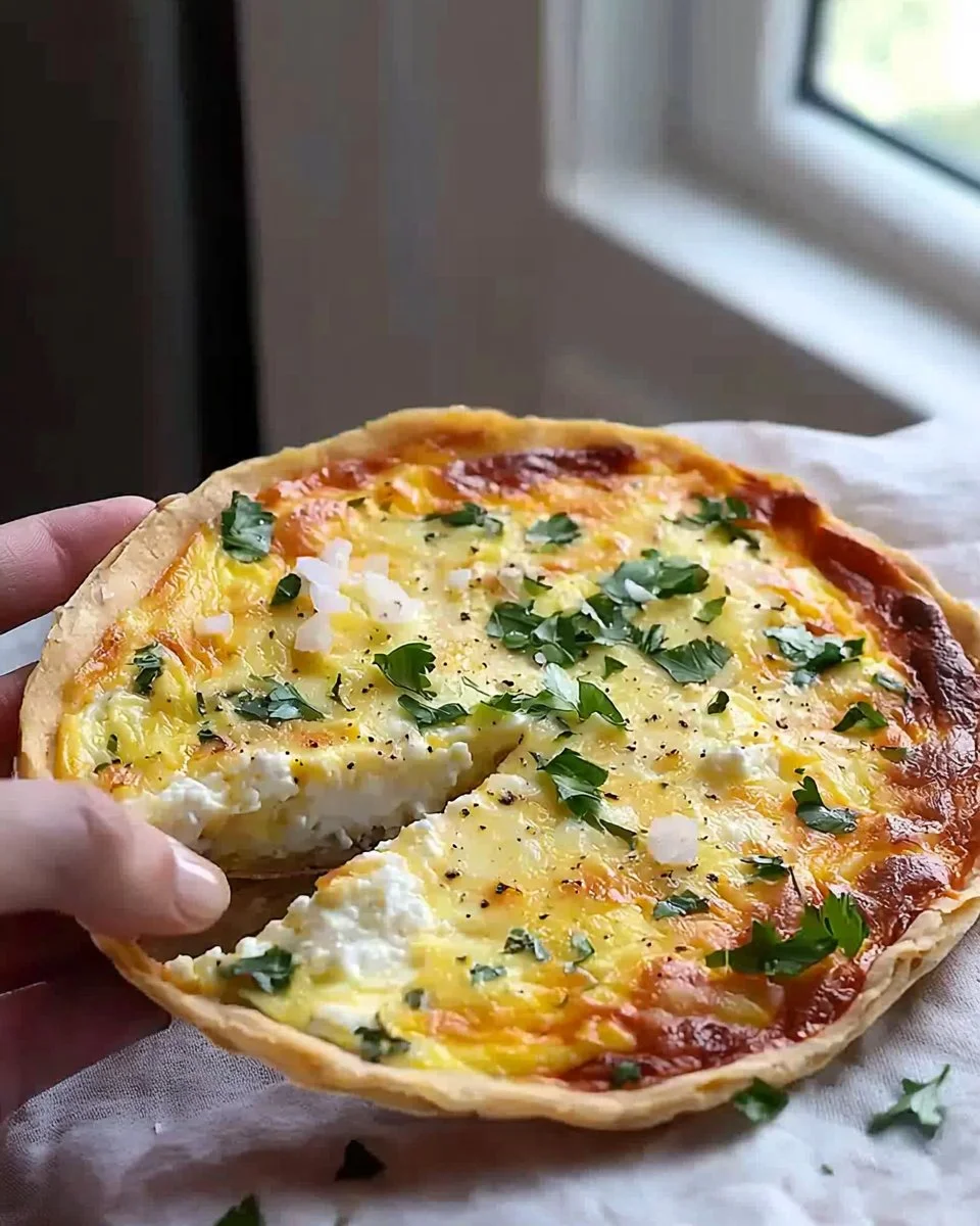 A slice of high protein quiche, gluten free, served with fresh vegetables.