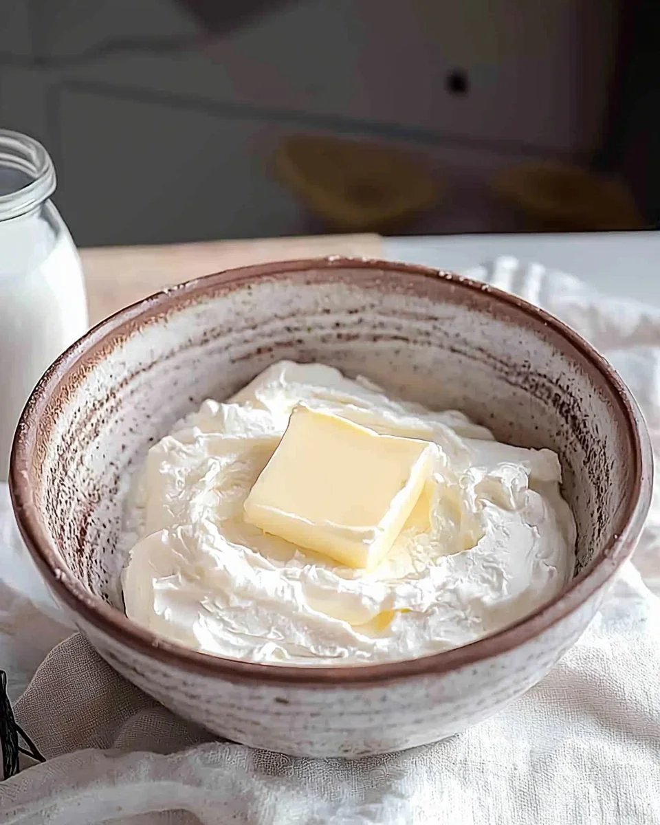 Homemade heavy cream made from milk and butter