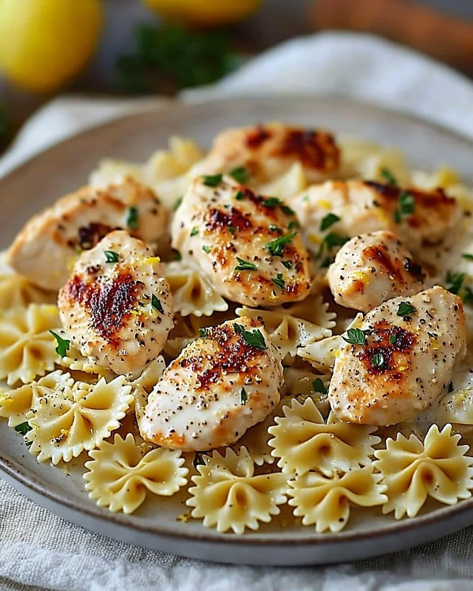 Indulge in Lemon Garlic Chicken with Creamy Bowtie Pasta