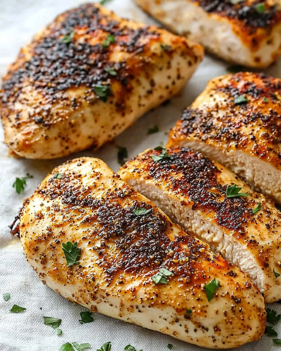 Juicy baked chicken breast ready to serve in 30 minutes.