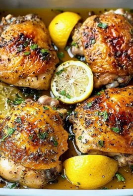 Lemon chicken dish garnished with herbs and lemon slices, served on a plate.