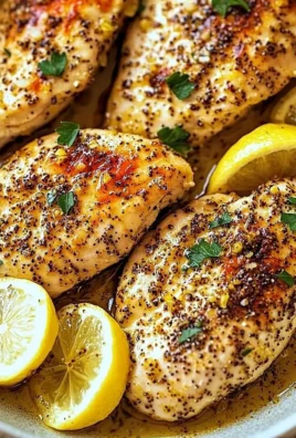 Delicious plate of Lemon Pepper Chicken garnished with lemon wedges and herbs