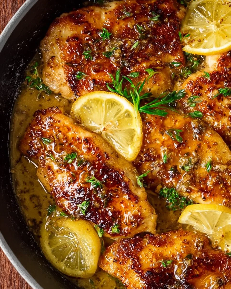 Quick and easy lemon chicken dish garnished with fresh herbs