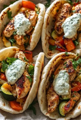 Sheet pan chicken pitas topped with herby ranch dressing and fresh veggies.