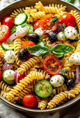 Bowl of Simple Italian Pasta Salad with fresh vegetables and dressing