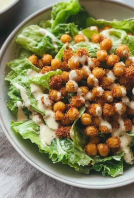Romaine Caesar Salad with crispy chickpea croutons on a plate