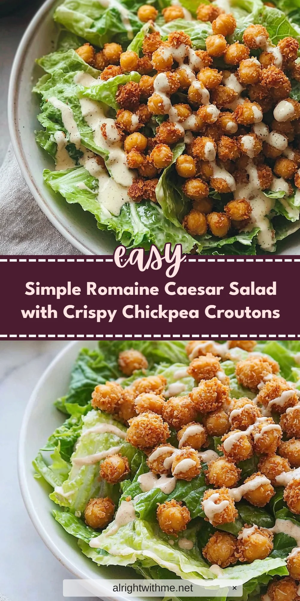 Simple Romaine Caesar Salad with Crispy Chickpea Croutons