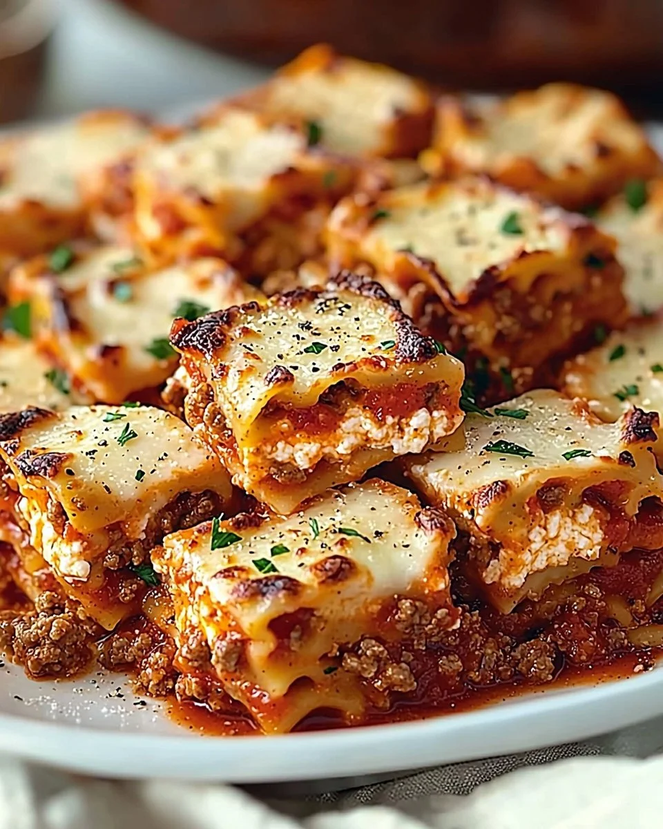 A plate of slow cooker lasagna showcasing layers of noodles, cheese, and sauce.