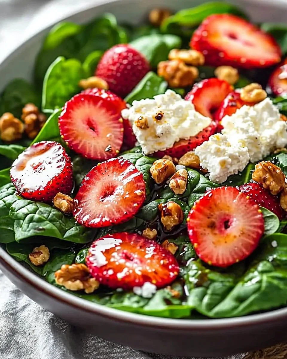Spinach Strawberry Walnut Salad with Feta