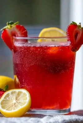 Strawberry-Lemonade Hibiscus Tea Refresher in a glass with lemons and strawberries