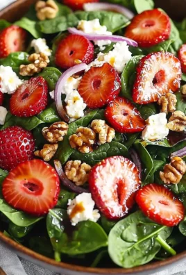 Delicious strawberry spinach salad with fresh ingredients in a bowl