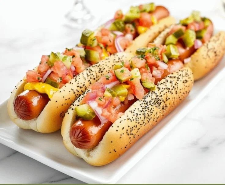 Authentic Chicago Dog with all traditional toppings and fresh ingredients