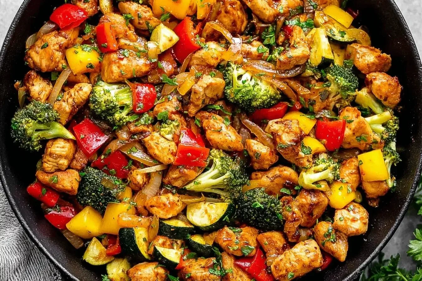 Delicious Chicken and Vegetables Skillet ready to serve with vibrant colors.
