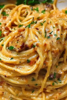 Creamy vegan caramelized onion pasta dish garnished with fresh herbs