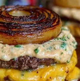 Delicious Flying Dutchman Burger with melted cheese and juicy beef patty.