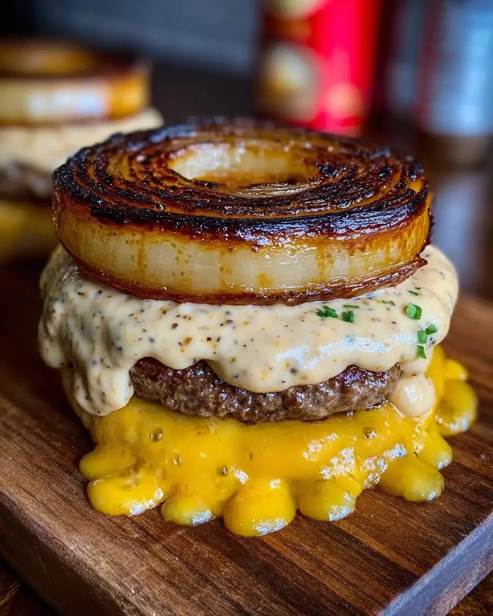 Delicious Flying Dutchman Burger served with cheese and toppings