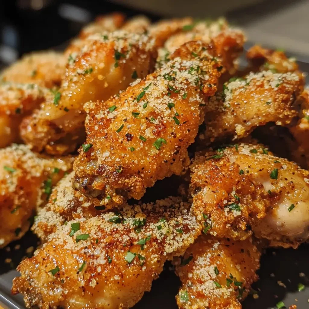 Delicious Garlic Parmesan Chicken Wings served on a platter