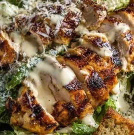 Delicious Grilled Chicken Caesar Salad with fresh greens and creamy dressing