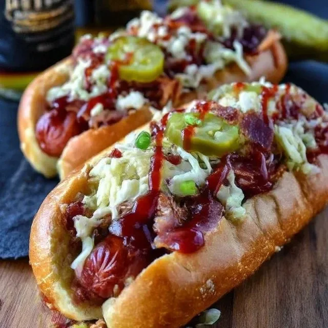 Loaded Kansas City Hot Dogs topped with flavorful ingredients