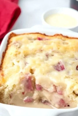 Slice of Moist Rhubarb Cake topped with rich butter sauce