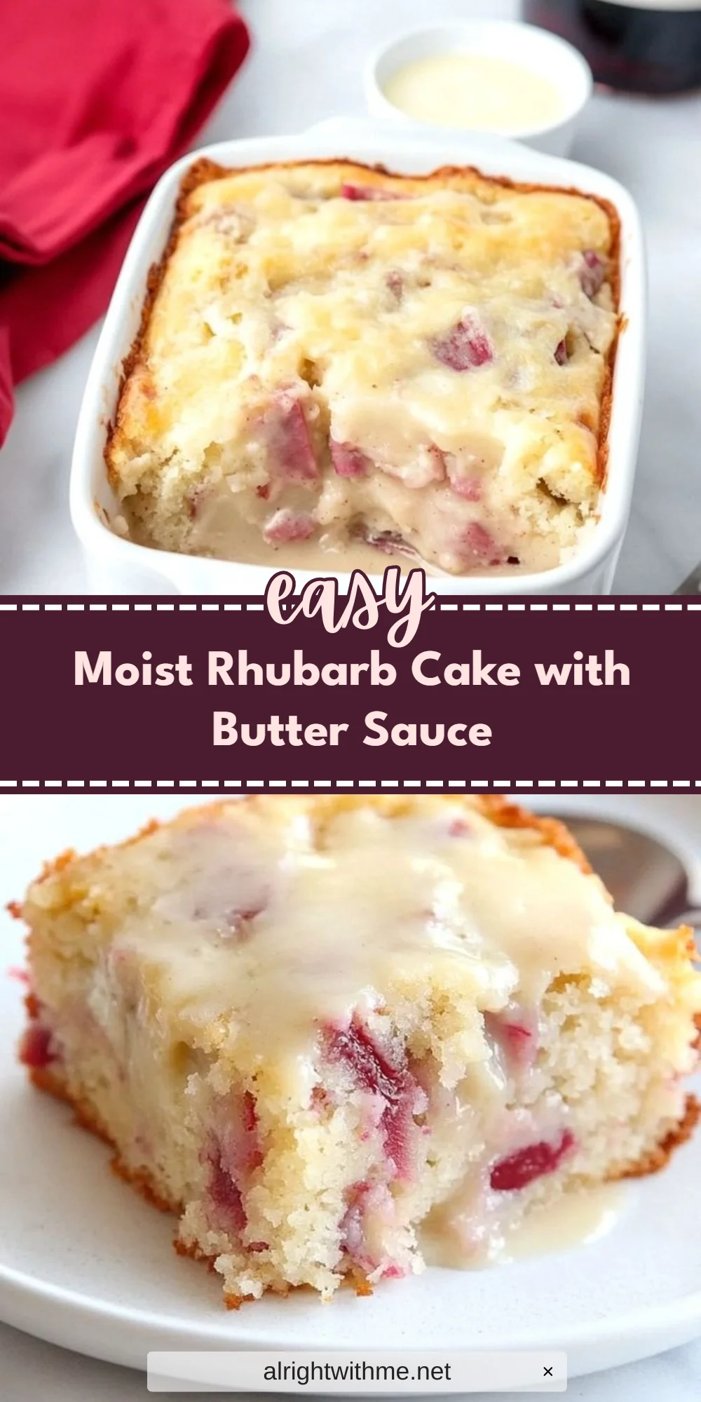 Moist Rhubarb Cake with Butter Sauce