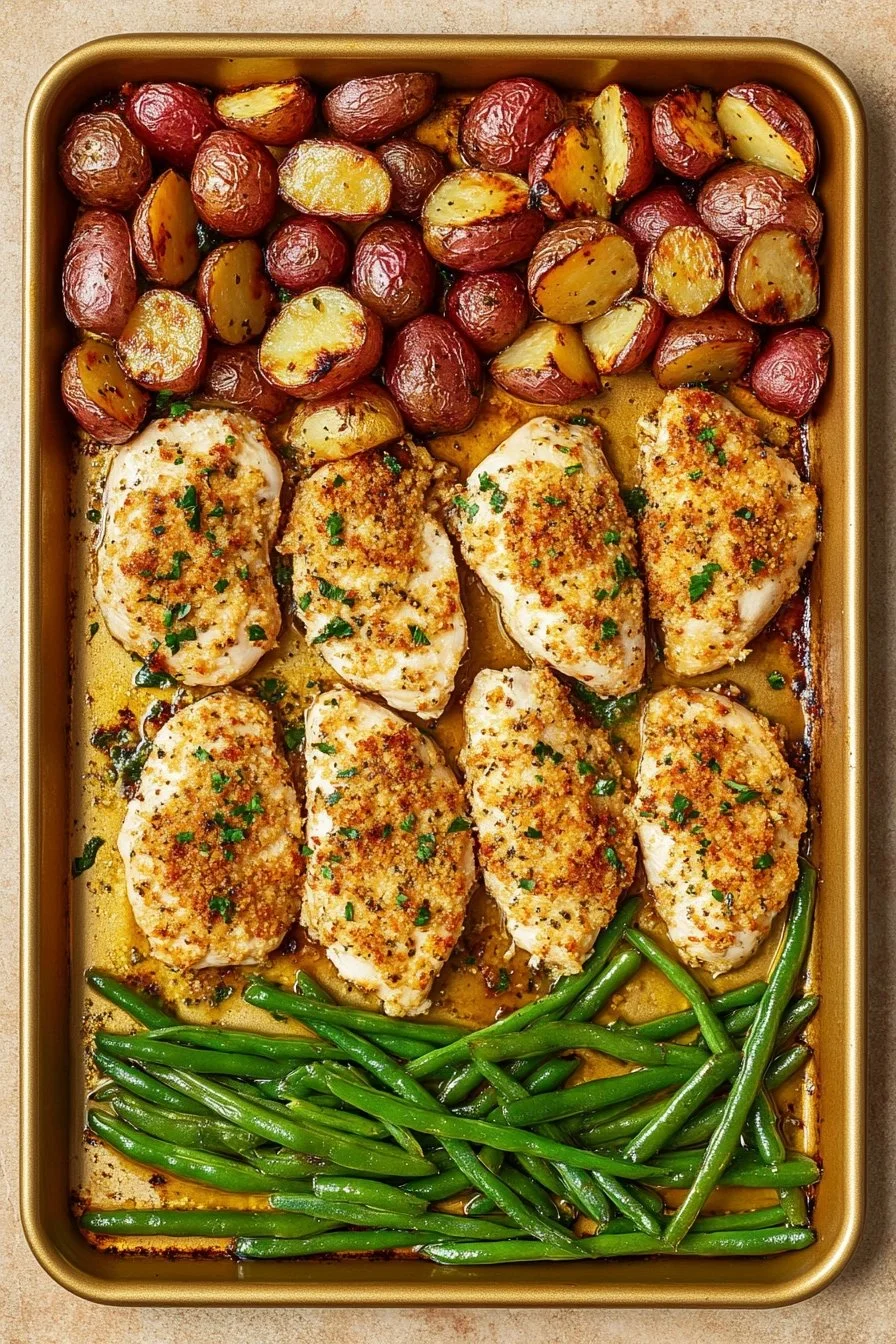 One-Pan Garlic Parmesan Chicken with Green Beans, a delicious dinner recipe