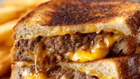 Delicious patty melts with secret sauce on a plate