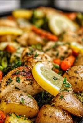 Sheet pan lemon herb chicken with colorful vegetables ready to be served