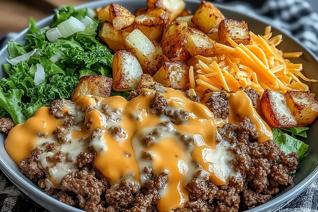 Delicious Smash Burger Bowl with fresh ingredients and toppings