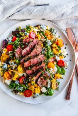 Balsamic Steak Gorgonzola Salad with grilled corn and fresh ingredients
