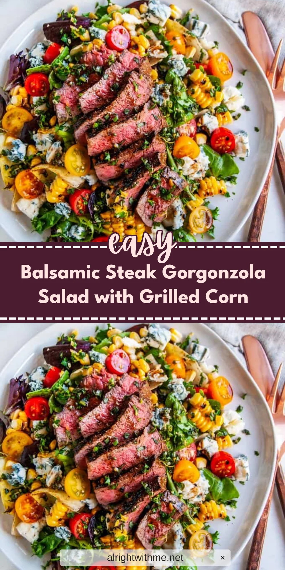 Balsamic Steak Gorgonzola Salad with Grilled Corn