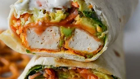 Buffalo Tofu Wrap with Easy Vegan Ranch