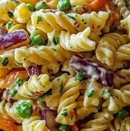 Delicious and colorful crack pasta salad ready to serve