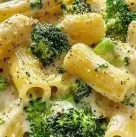 Creamy vegan Alfredo pasta with broccoli and white beans