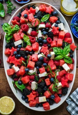 Festive watermelon blueberry salad with fresh ingredients in a bowl