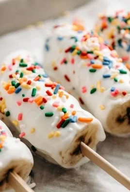 Frozen yogurt banana pops coated in chocolate and toppings
