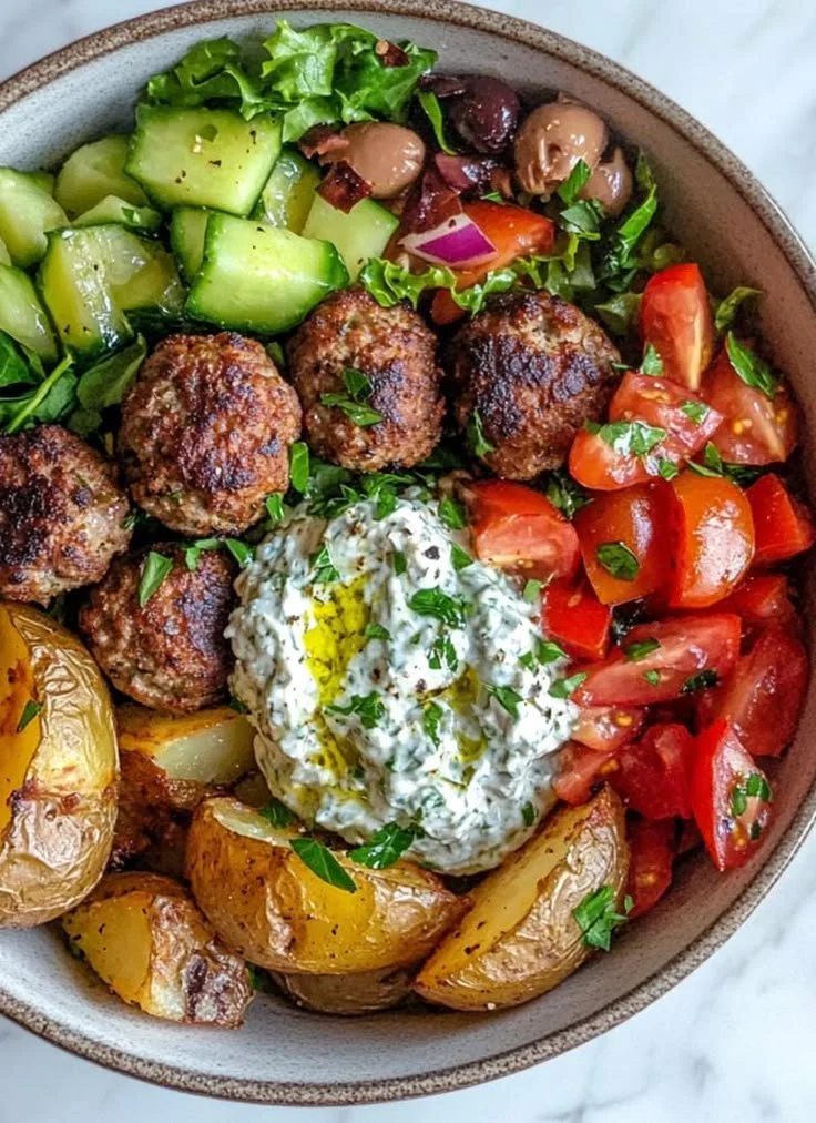 Greek Meatball Bowl
