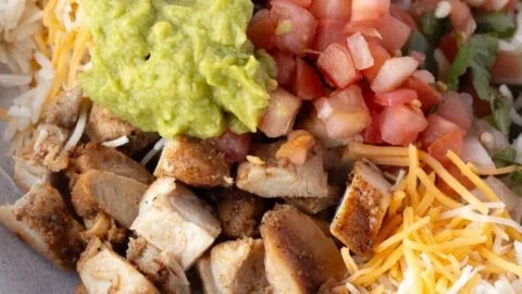 Grilled Chicken Burrito Bowl with Rice and Beans